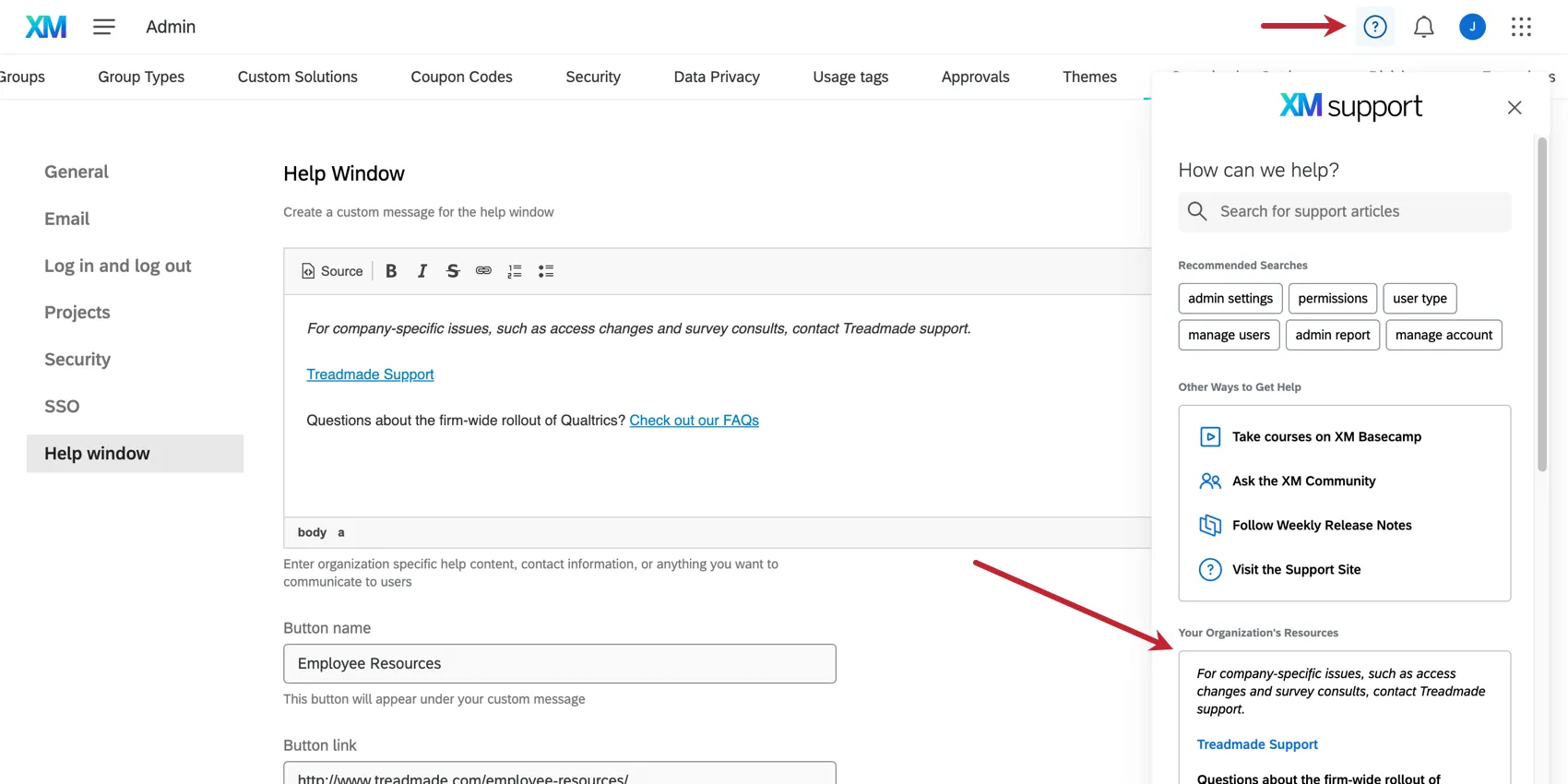 custom content within help window