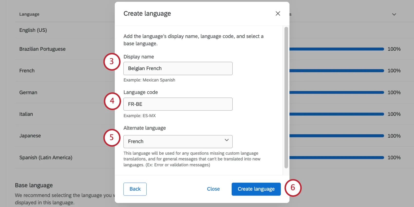 new window where you set up your custom language