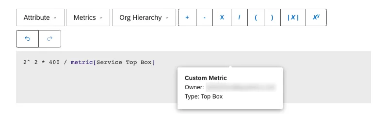 hovering over a metric to see who made it and what type of metric it is