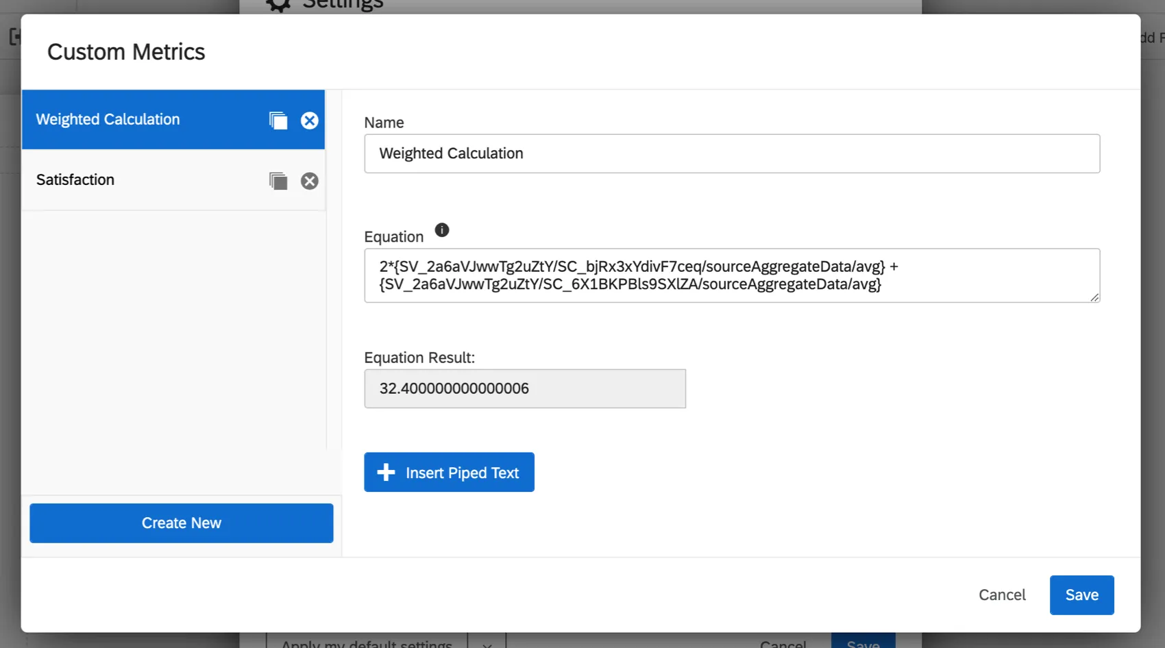 Equation in a custom metric window