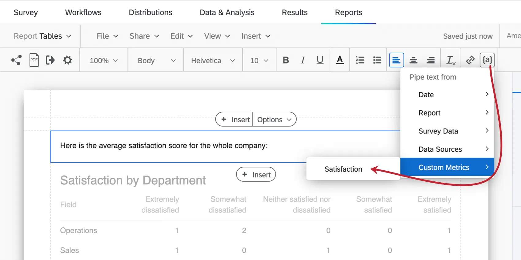 Adding a custom metric in a text area