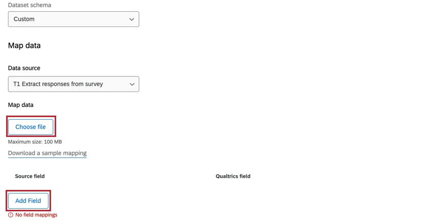 creating a custom schema by uploading a file or adding fields manually