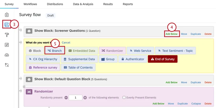 adding a branch in the survey flow below the screener block