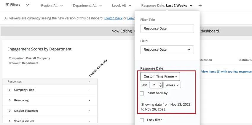 a custom time frame filter