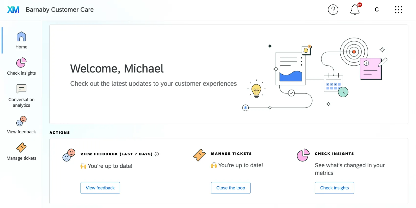 The Customer Care app once logged into it