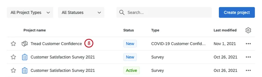 Projects on the projects page