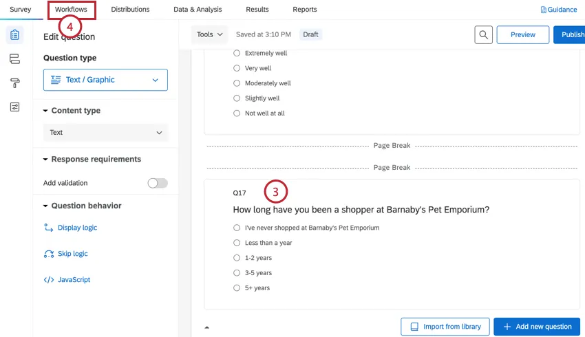 creating the new question and then going to workflows