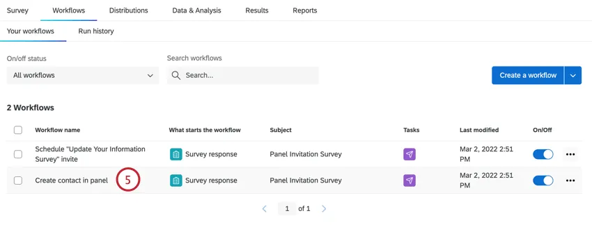 Auswählen des Workflow, der Informationen an XM Directory sendet
