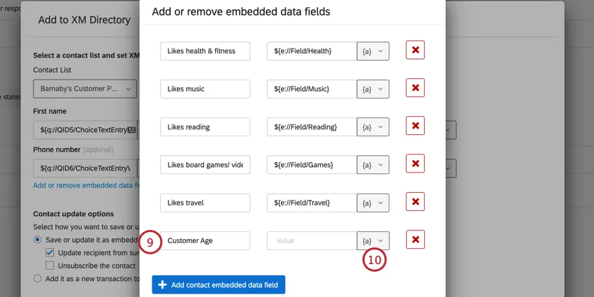entering the field name and choosing a value using the piped text menu