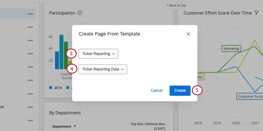 image of the select template dropdown in the create from page template window