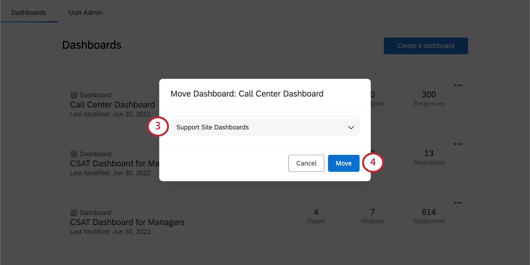 Nuova finestra in cui si seleziona un progetto di dashboard e si conferma la selezione