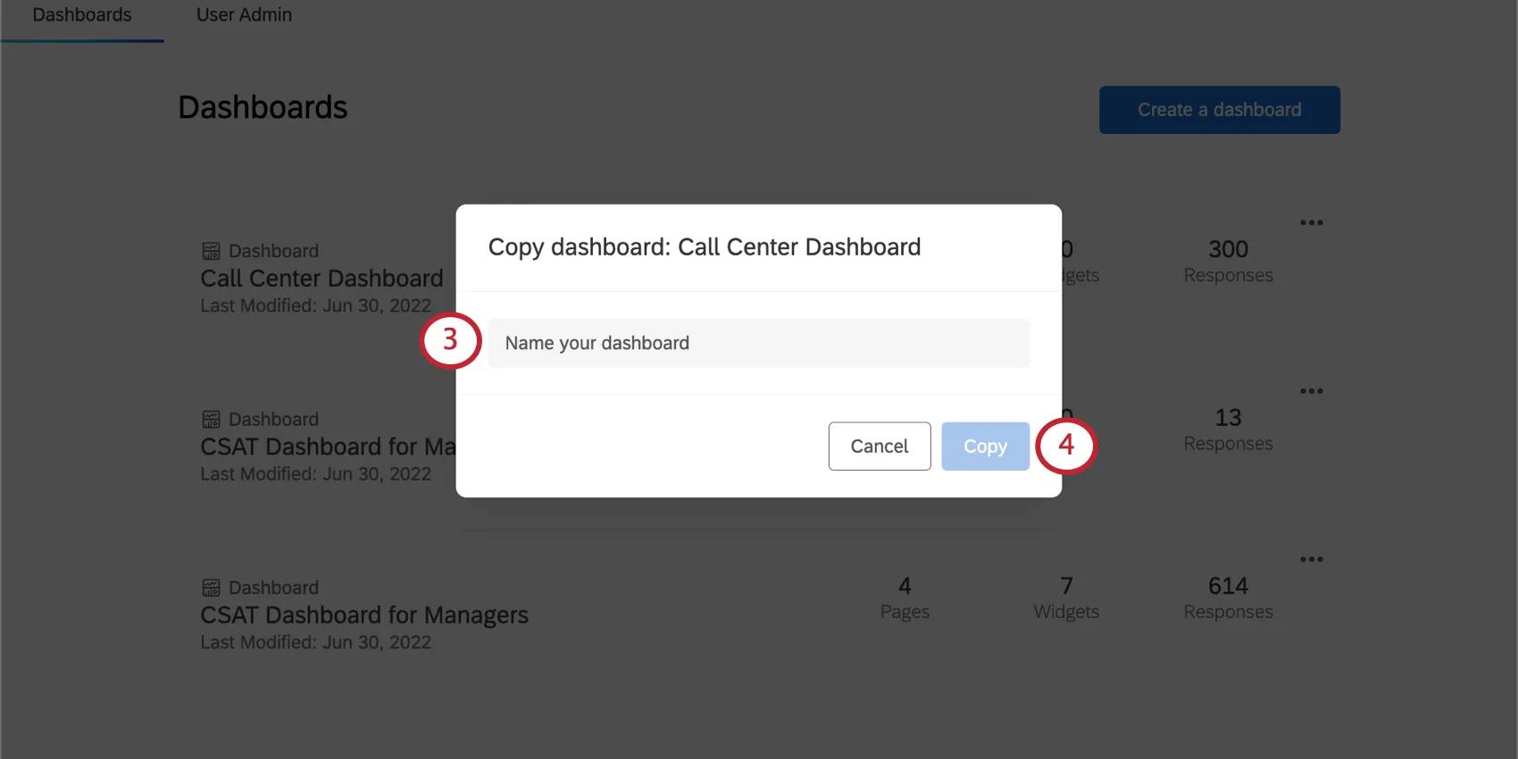 Copiare la finestra della pagina dashboard che si apre sopra la pagina