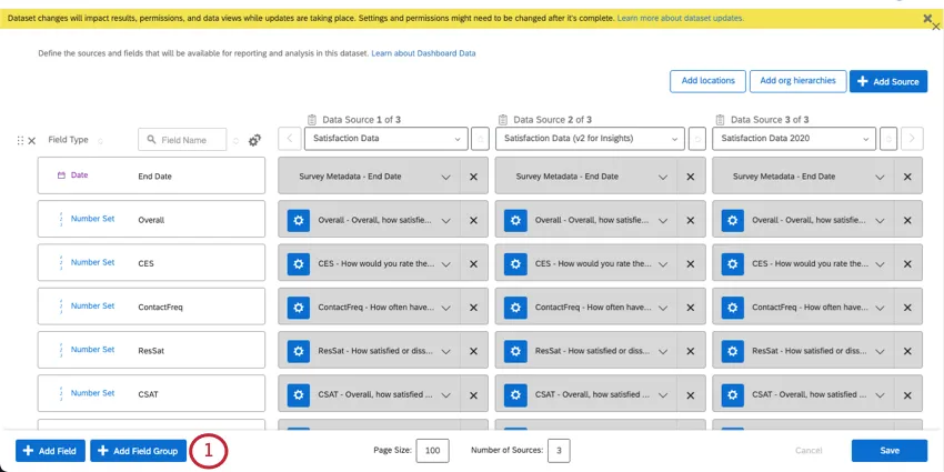 Data mapper is open, add field group button is at the bottom of the screen on the left