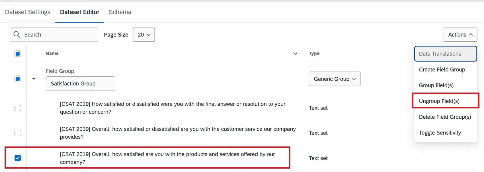 showing ungroup fields option
