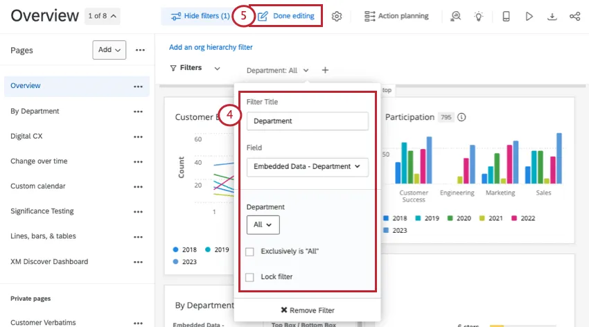 Editing filter dropdown then clicking Done Editing along top of dashboard