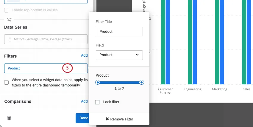 Small dialog box contains filter info