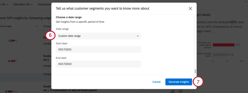 choosing the date range and then generating insights