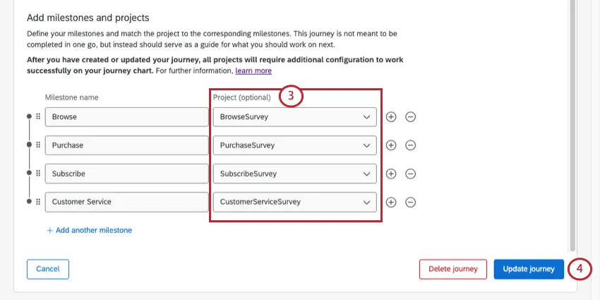 Scelta dei sondaggi per ogni pietra miliare