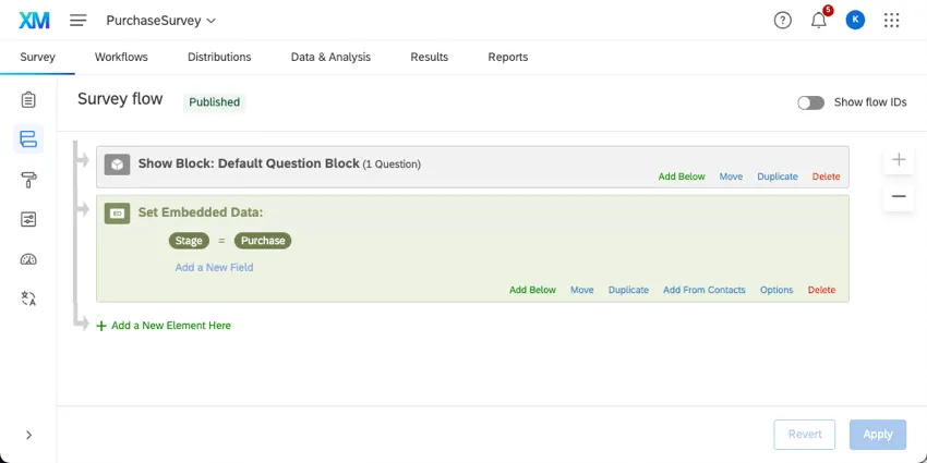 Stage embedded data in survey flow