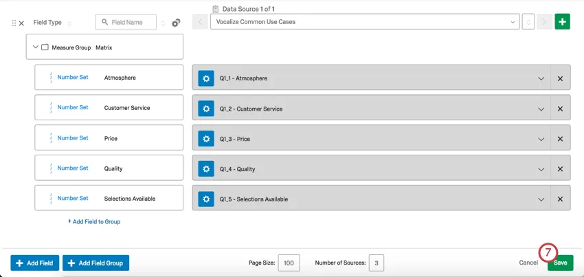 Cada declaración de la matriz es su propio campo asignado al grupo de campos que acaba de crear. Guardar se encuentra en la parte inferior derecha de la pantalla.