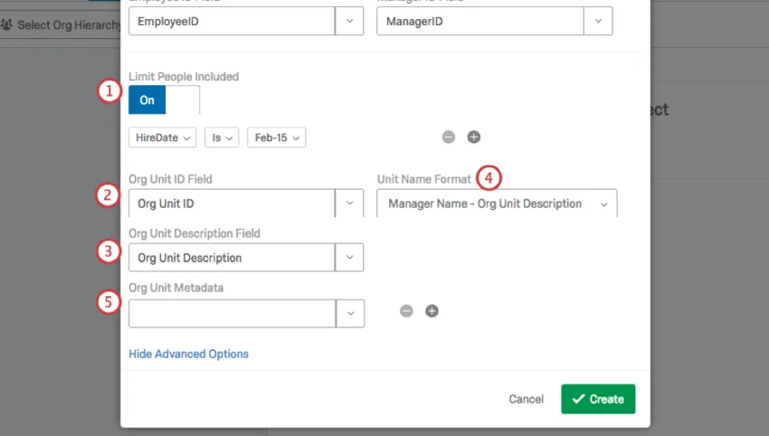 Expanded options on the Create New Hierarchy window