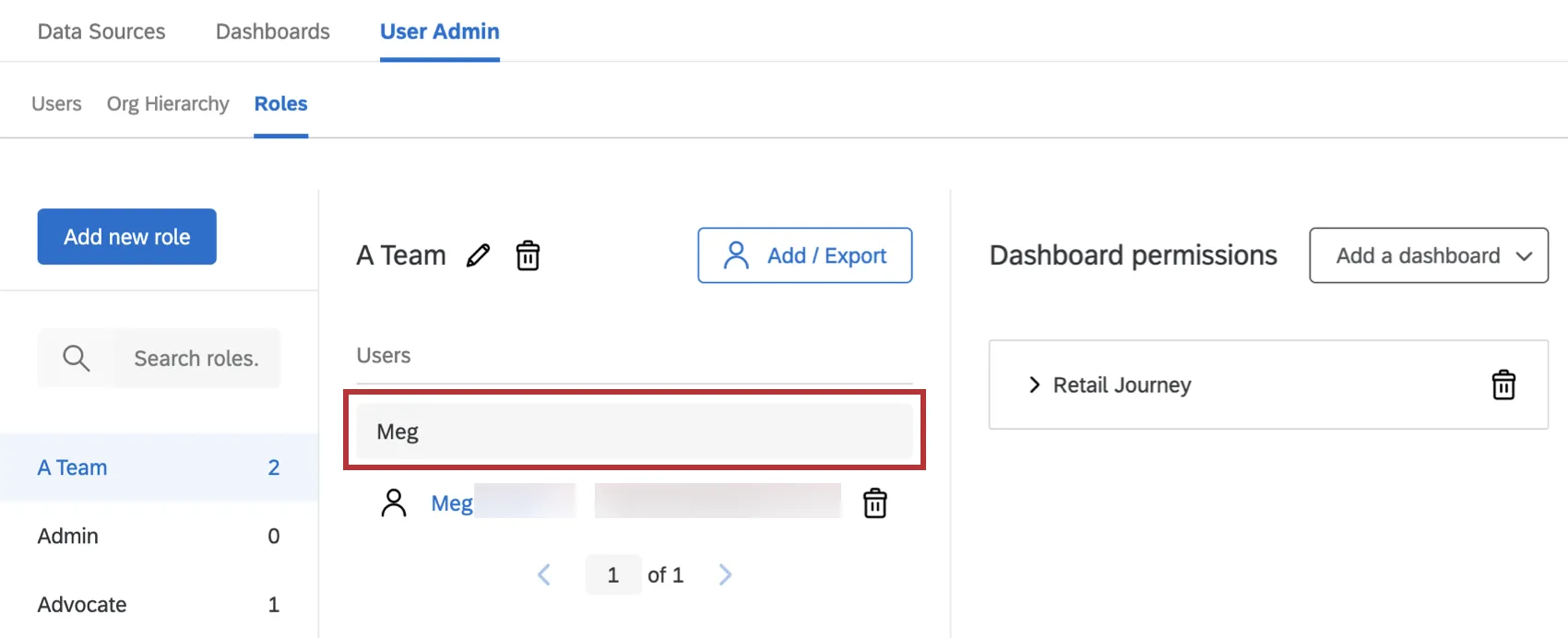 Searching Meg and getting all users with meg in the name