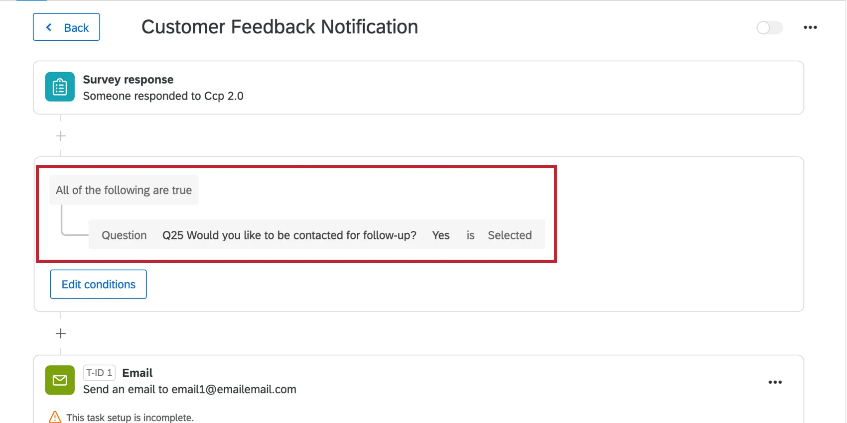 After the survey event, condition is listed