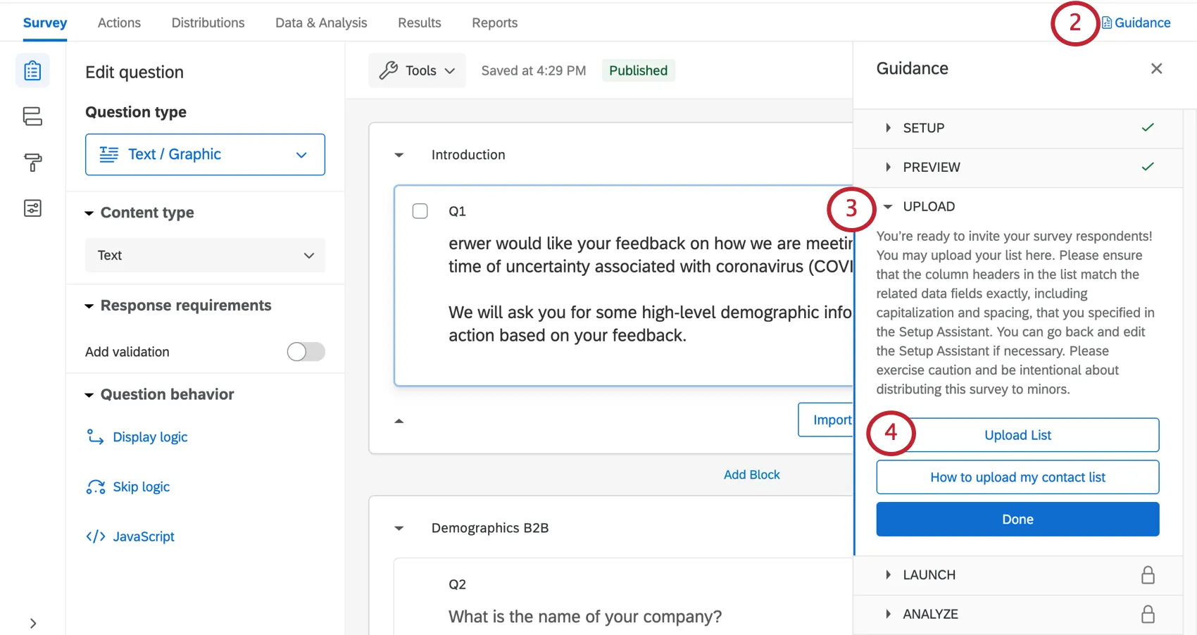 clicking upload list in the upload section of the project guidance