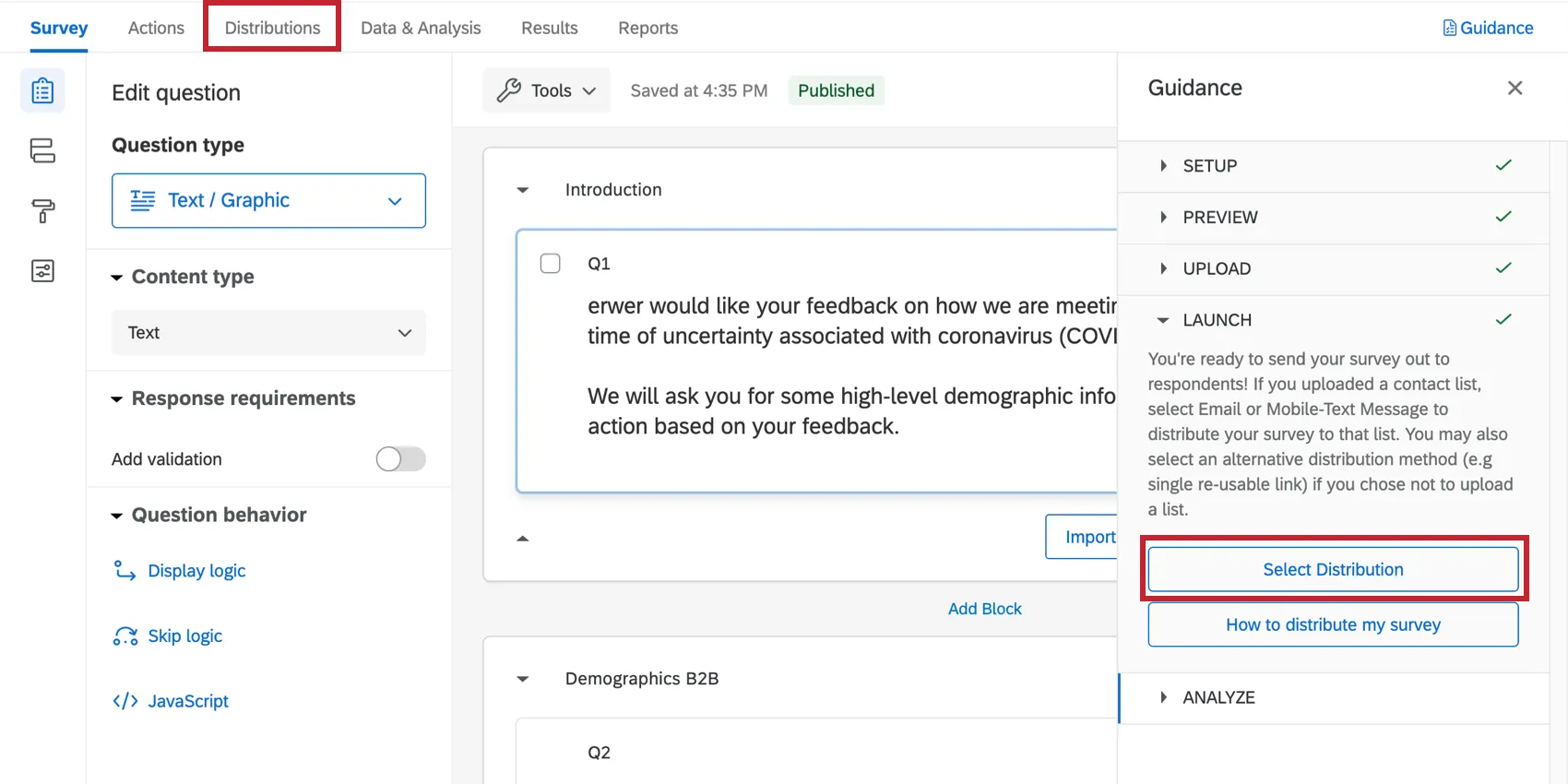 facendo clic su Seleziona distribuzione o navigando nella scheda Distribuzione