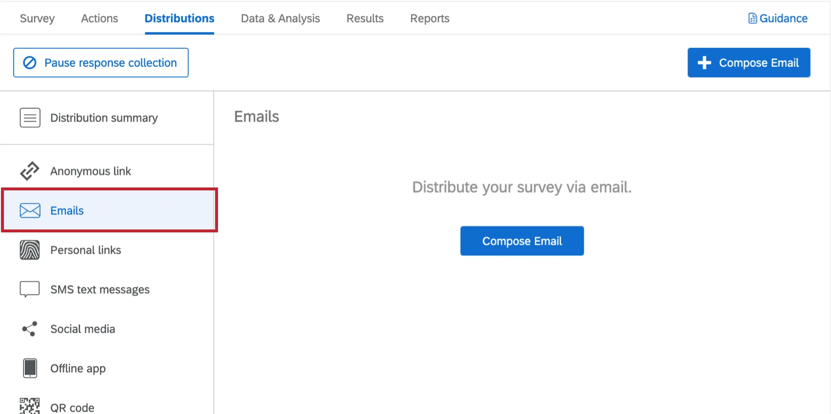 navigating to the emails section of the distributions tab