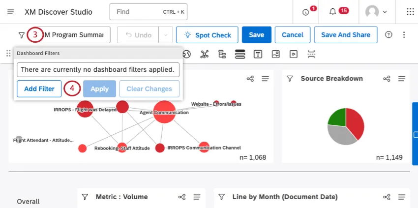 filters menu expanding from top of dashboard