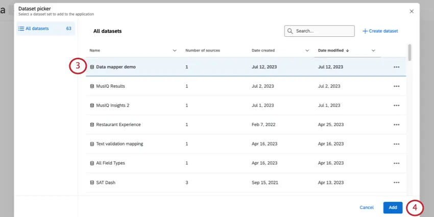 Set di dati selezionato