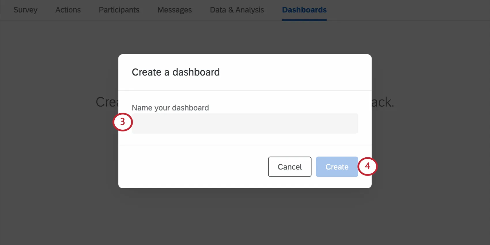 Create Dashboard window where you define name
