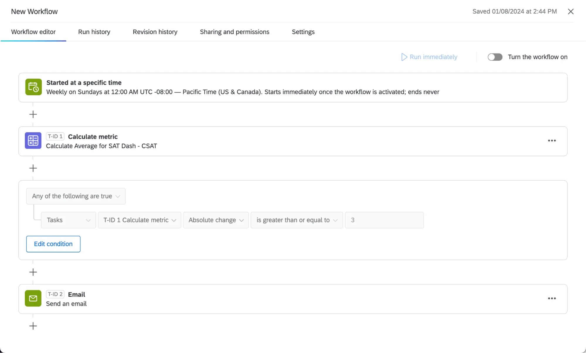 calculate metric task that results in an email