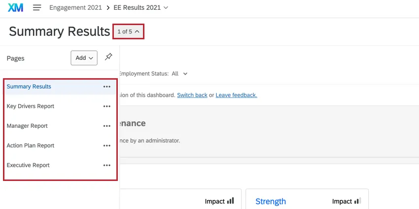 choosing a dashboard page