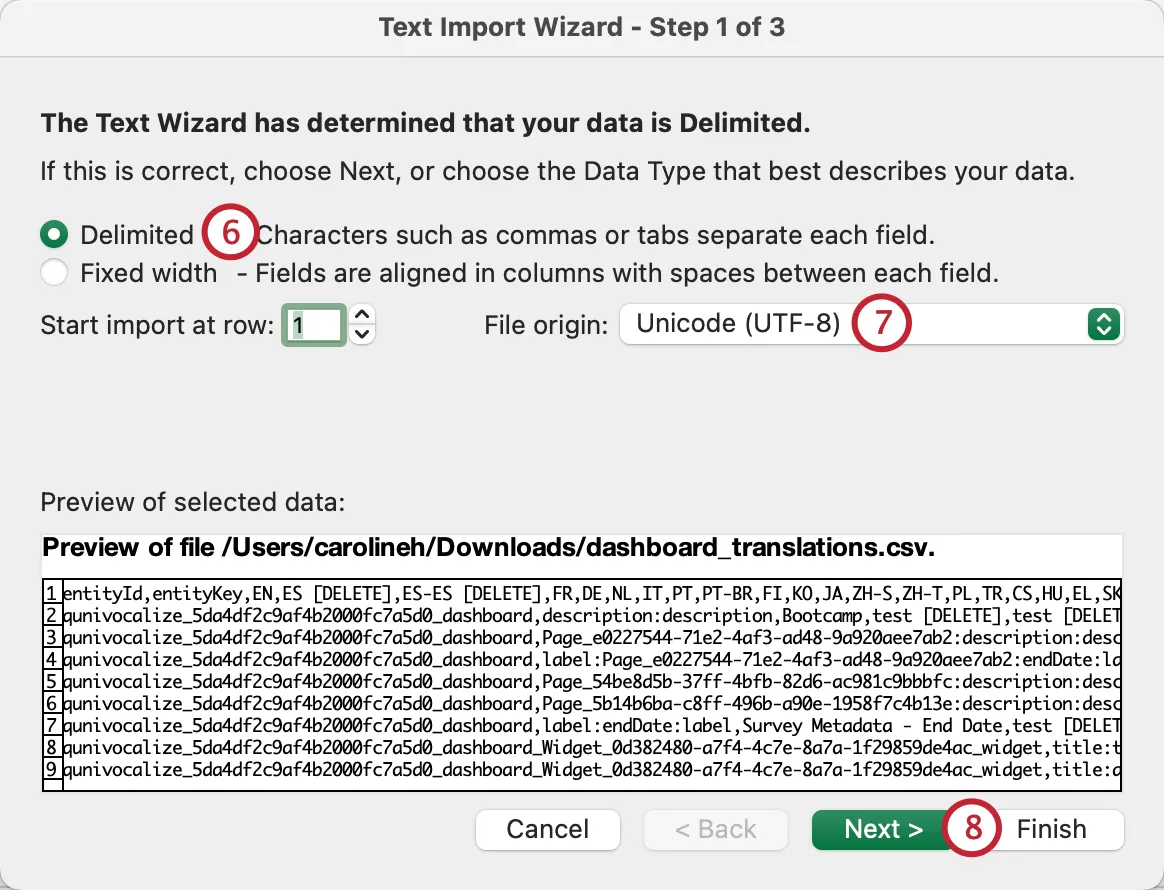 configurare i dati per limportazione