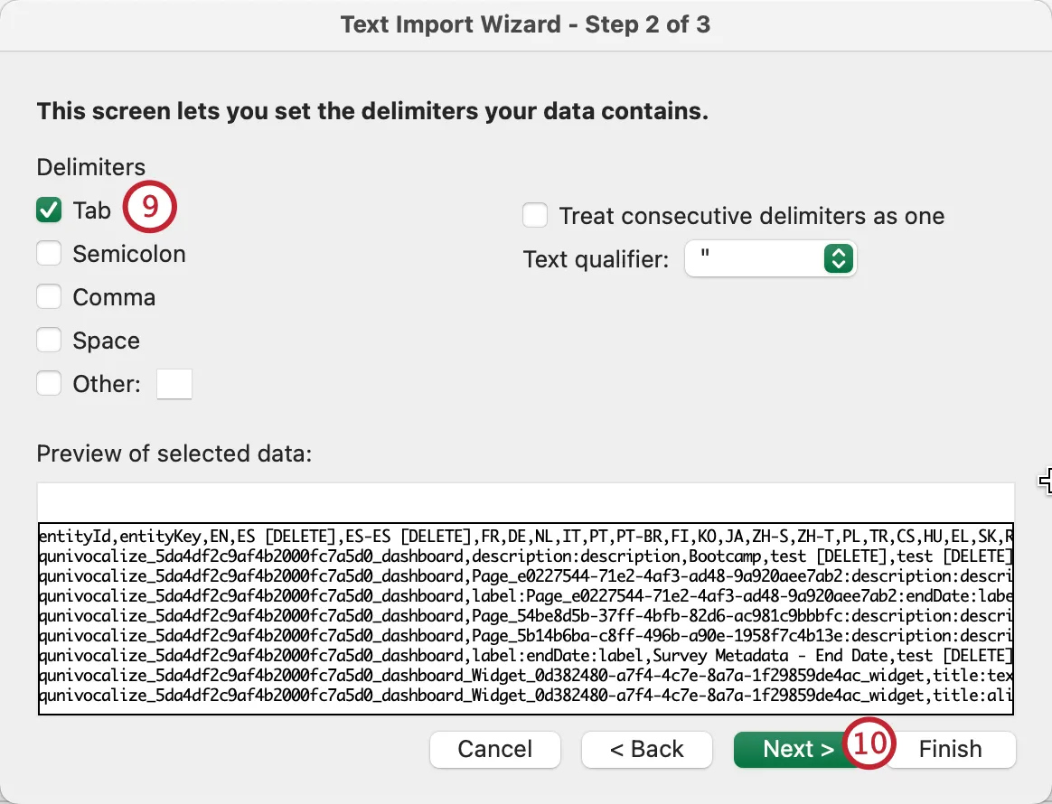 Configurar la importación de Excel