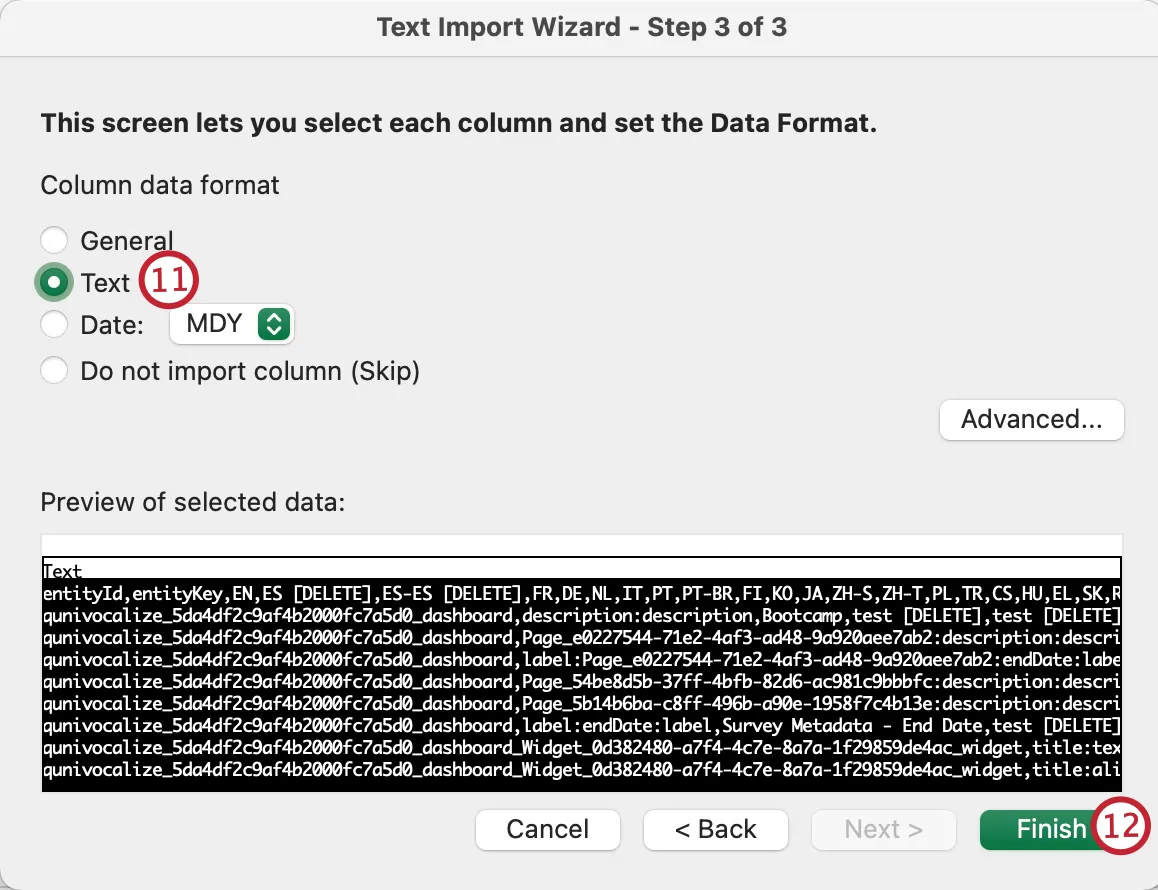 finalisation de limportation excel