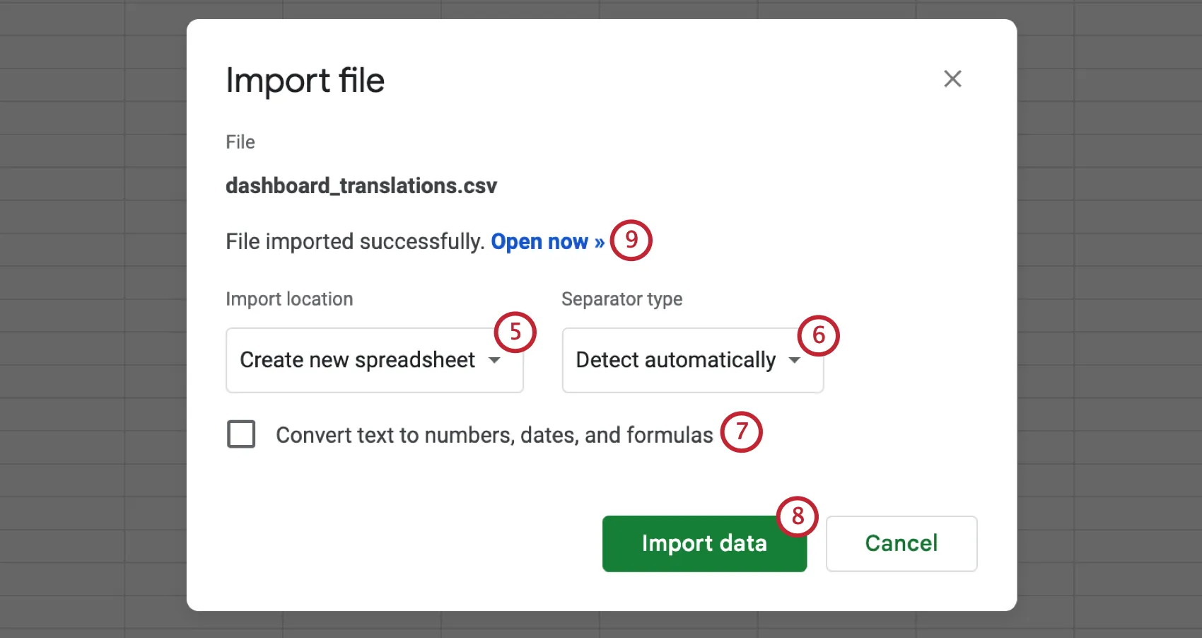 creating a new spreadsheet
