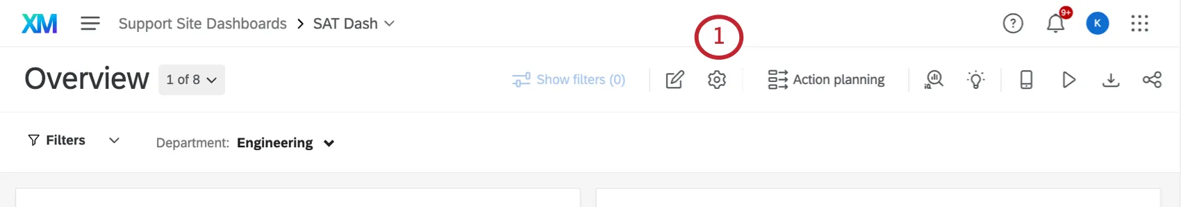 botão de engrenagem na parte superior do dashboard