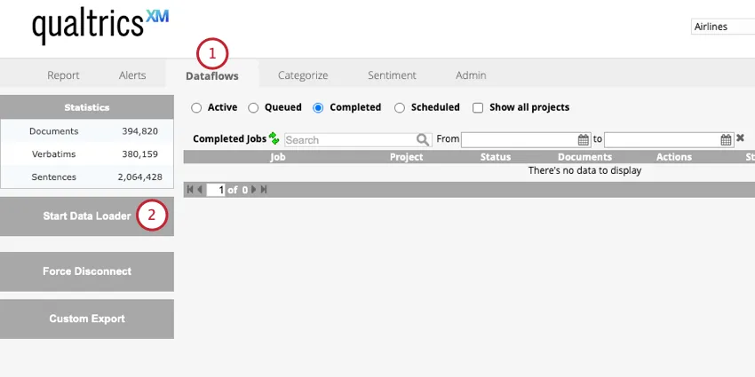 clicking Start Data Loader in the Dataflows tab
