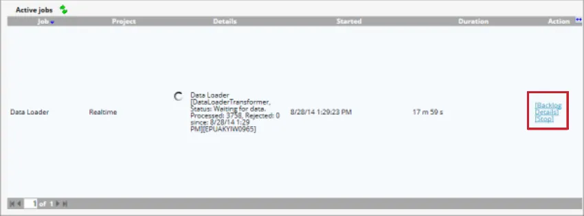the options for managing the data loader job