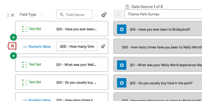 Botão X para excluir um campo