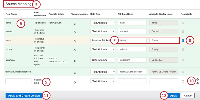 reviewing fields in the source mapping section