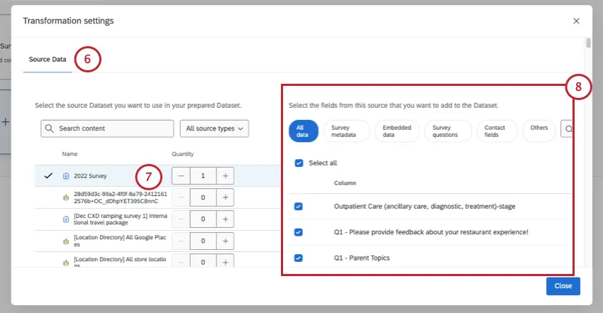 adding first sources and fields to data model