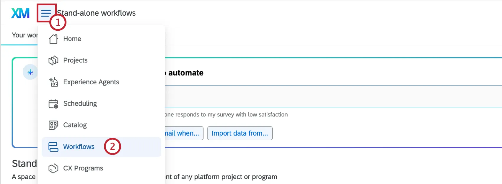 selecting workflows from the global navigation menu