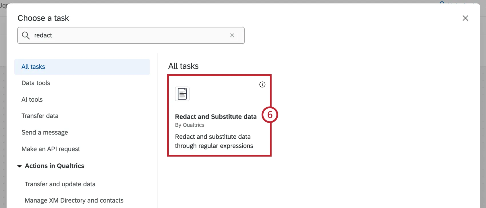 selecting the redact and substitute data task