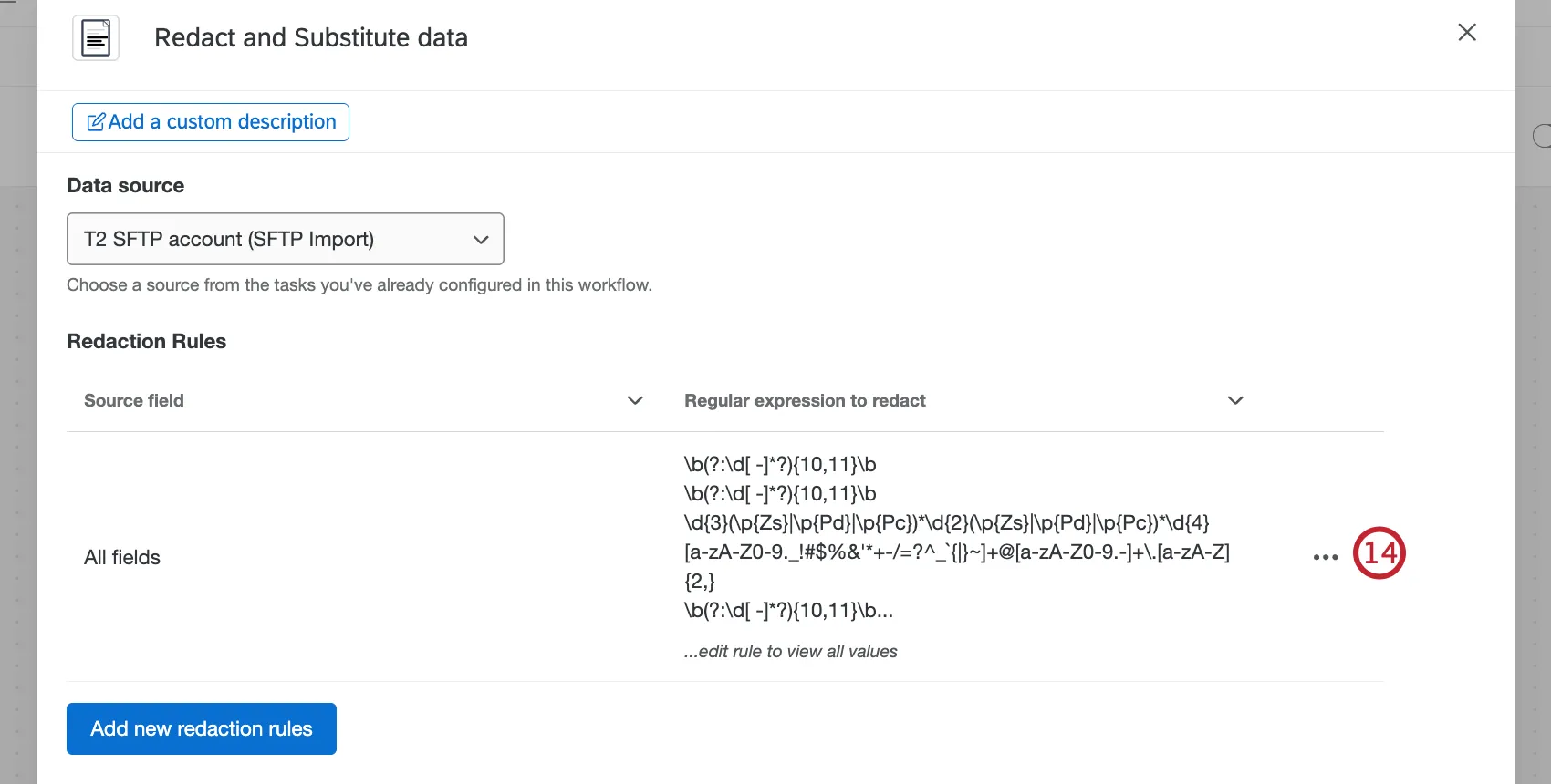 button to edit or delete a redaction rule