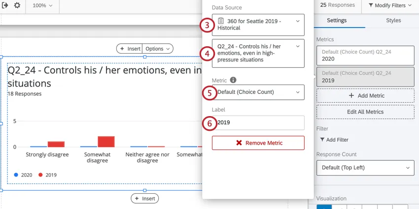 choosing the data source, metric, and label for a new metric