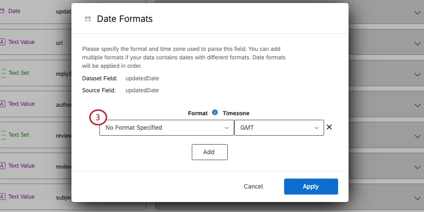 Dropdowns on a new window for setting the format